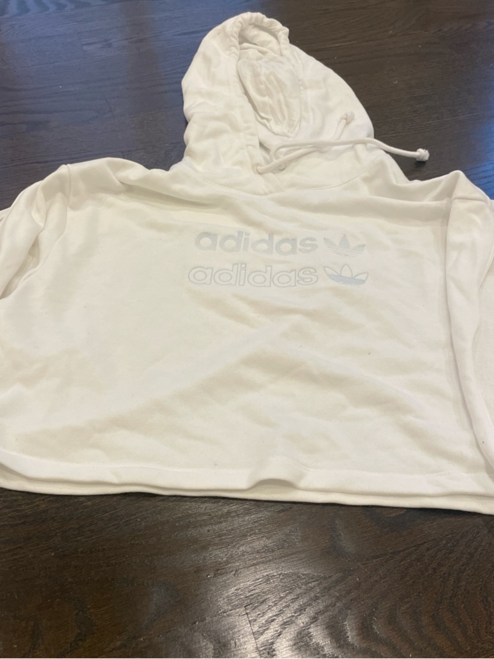 adidas White Cropped Hoodie with Subtle Logo